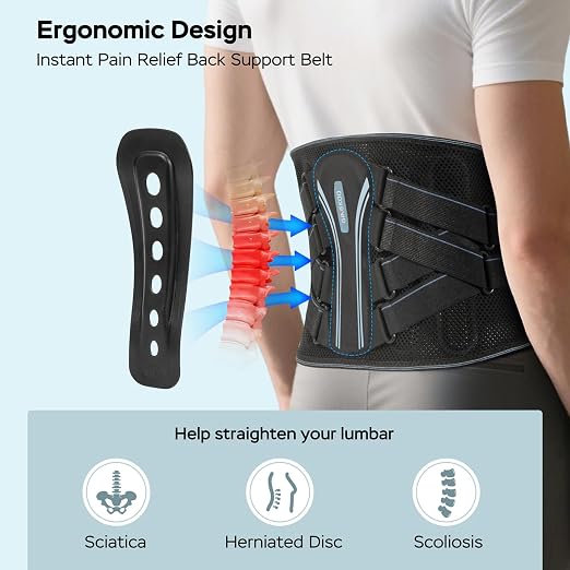 Ergonomic Lumbar Support Back Brace for Pain Relief | Bionic Spine Support with 3D-Knitted Fabric, Adjustable Compression Belt for Sciatica, Herniated Discs, and Scoliosis, S