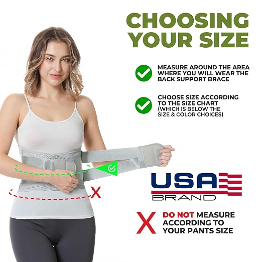 NeoTech Care Lower Back Brace for Women or Men, Lumbar Back Support Belt (Grey, Size M)