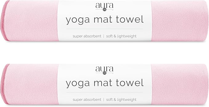 S&T INC. Aura Microfiber Yoga Mat Towel, 2 Pack, 26.5" x 72", Pink | Soft and Absorbent, Quick-Dry for Gym, Pilates, and Hot Yoga, Compact for Gym Bag, Machine Washable