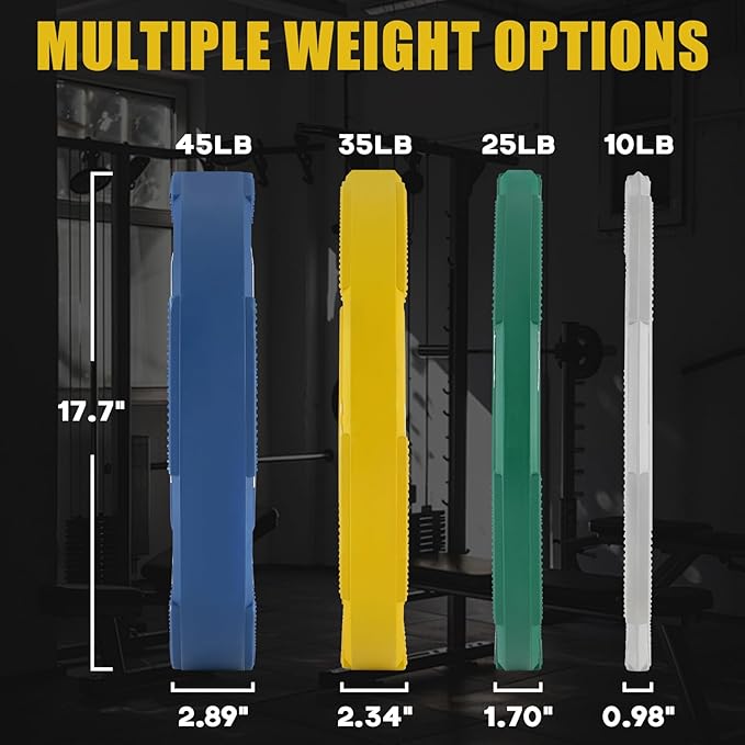 Mikolo Olympic Bumper Plates Set, 100% High-Density Low-Bounce Rubber Weight Plates with Steel Inserts, IWF Color-Coded Quiet Barbell Plates for Deadlifts, Squats & Home Gym Strength Training (Weights: 45 * 2-230LB)