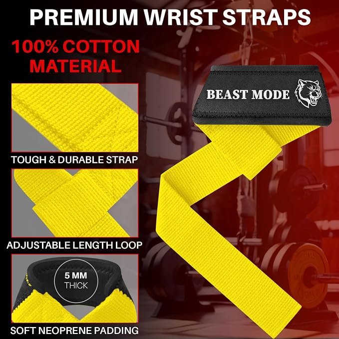 TECEUM Neoprene Padded Cotton Lifting Straps for Weightlifting, 1 Pair