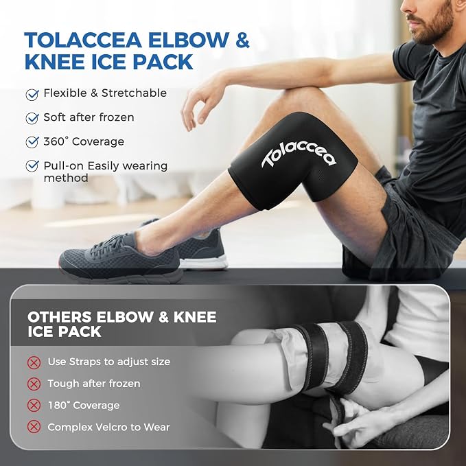 Tolaccea Hot & Cold Therapy Flexible Ice Packs Cold Therapy Compression Sleeve Reusable Gel Pack for Injury Cold Wrap for Knee Calf Elbow