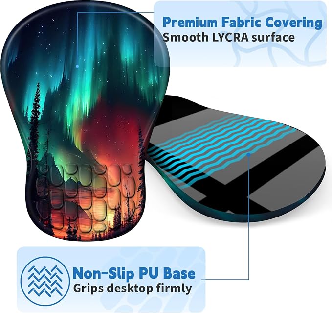 YIWEI Ergonomic Mouse Pad with Wrist Rest for Carpal Tunnel Pain Relief | Memory Foam Wrist Support,Non-Slip Rubber Base, Keyboard Computer Mousepad,Lycra Cloth Surface,Gaming and Home Office