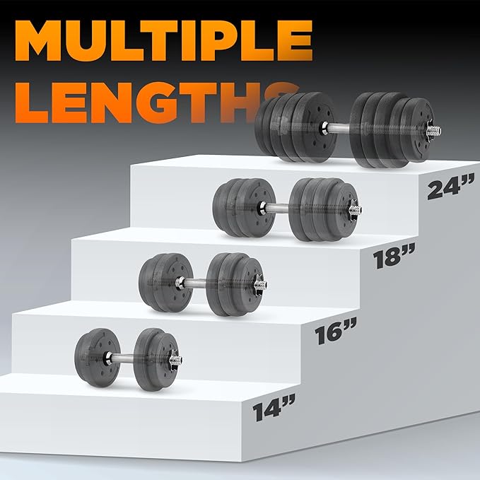 Yes4All Threaded Dumbbell Handles, Adjustable Dumbbell Bar Pair, 14/16/18/24-Inch Sizes, Fits 1" or 1.15" Plates, Non-Slip Grip, Secure Star-Lock Collars