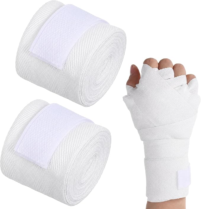 2 Pcs White Hand Wraps Boxing Hand Wraps, Elastic Wrist Support Straps 236" | Extra-Long Gauze Wraps with Thumb Loop And Hook Closure for Boxing Muay Thai Kickboxing Sparring Training