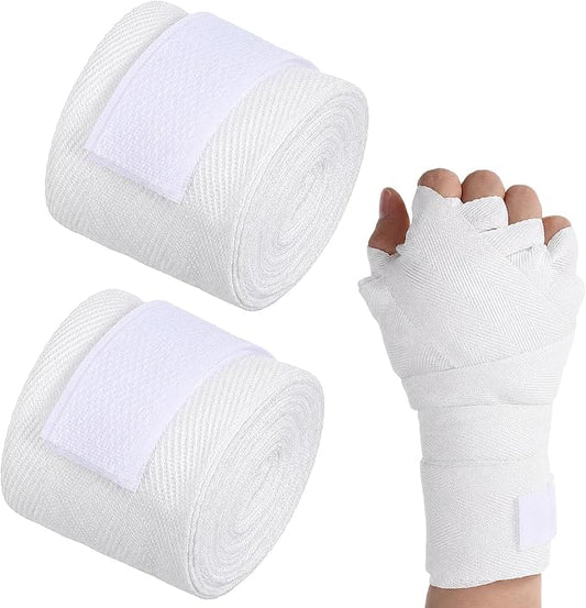 2 Pcs White Hand Wraps Boxing Hand Wraps, Elastic Wrist Support Straps 236" | Extra-Long Gauze Wraps with Thumb Loop And Hook Closure for Boxing Muay Thai Kickboxing Sparring Training
