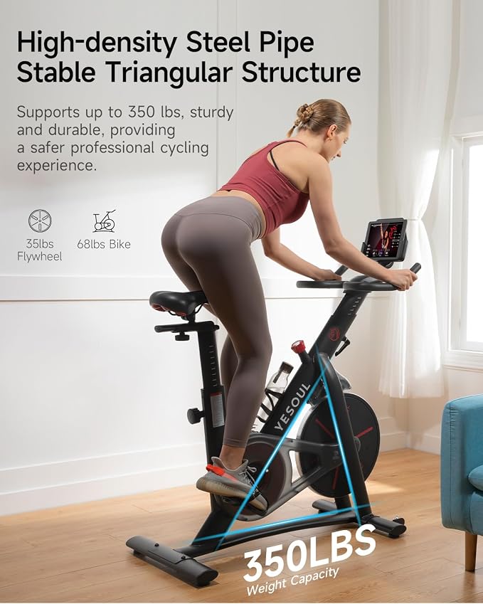 Yesoul Exercise Bike, Stationary Bike for Home with Magnetic Resistance | Smart Bluetooth Tracking, Quiet Magnetic Resistance, Tablet Mount and 350 lb Capacity for Home Gym Cycling Workouts