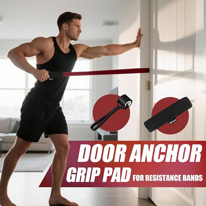 WHATAFIT Resistance Bands, Pull Up Assist Bands with Handles, Door Anchor | Natural Latex Rubber, Progressive Tension, Exercise Loop for Full-Body Fitness, Portable Gym Bag, Warm-Up & Stretch