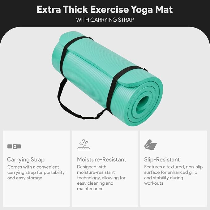 BalanceFrom Yoga Mat, 1-Inch Extra Thick High Density Exercise Mat, Anti-Tear Exercise Yoga Mat with Carrying Strap, Suitable for Various Yoga Exercises, Multiple Colors