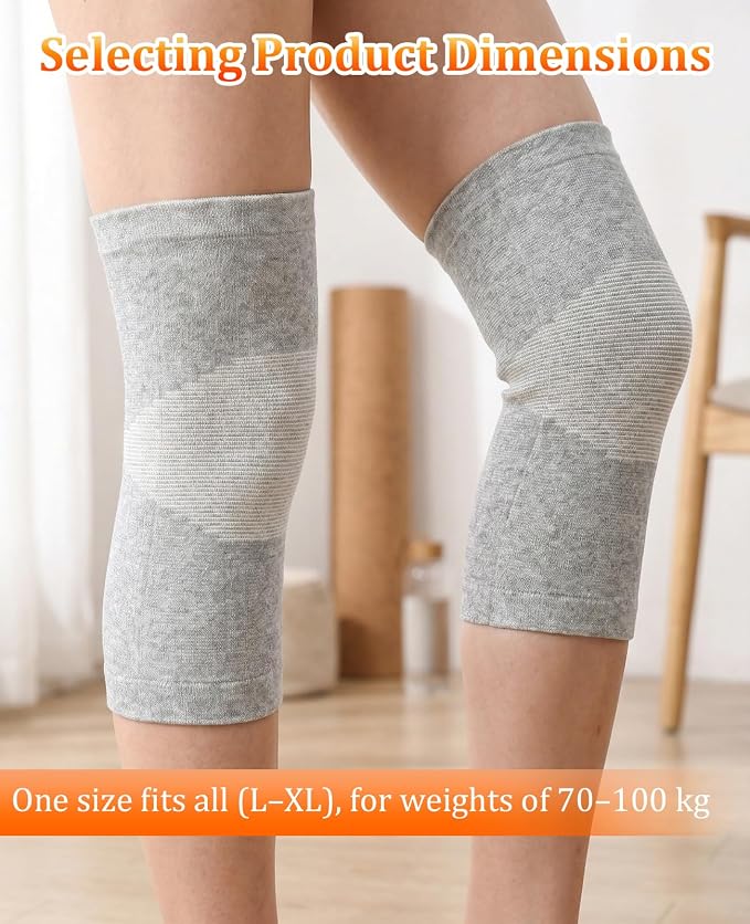 3 Pair Bamboo Knee Sleeve for Women & Men, Knee Brace Compression Support for Running Hiking and Daily Wear, Large Gray for (70-90KG)