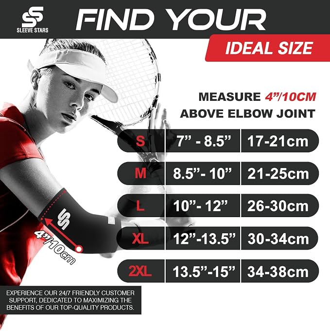 Sleeve Stars Elbow Sleeve for Pain Relief & Protection - Elbow Compression Sleeve for Women & Men - Supportive Elbow Brace for Tendonitis, Recovery & Ideal for Sports, Work