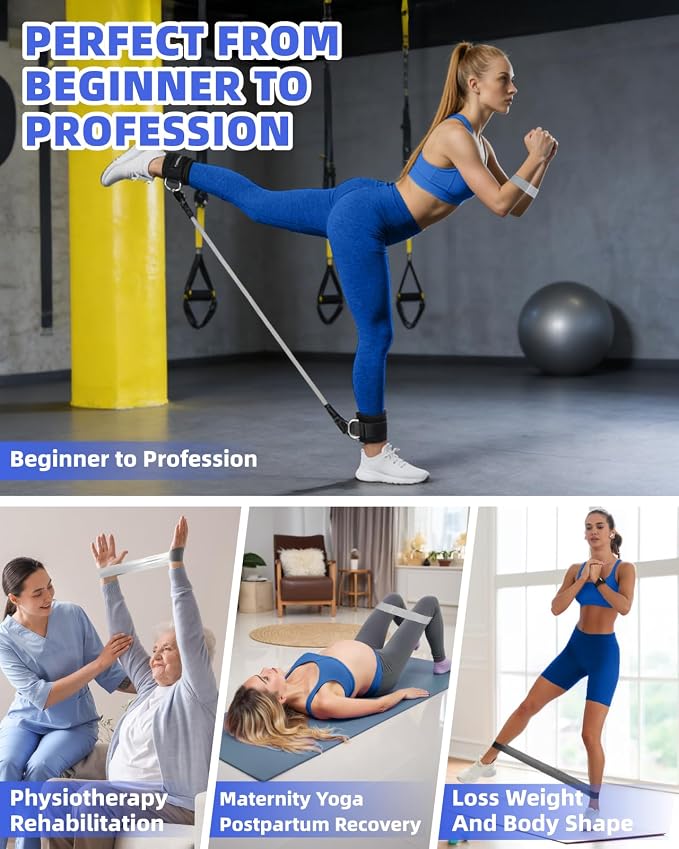 Resistance Bands Set – Resistance Band and Adjustable Ankle Exercise Bands with Cuffs Great Equipment for Training, Working Out, Yoga,Home Gym with Training Guidance & Carry Bag,Set of 8