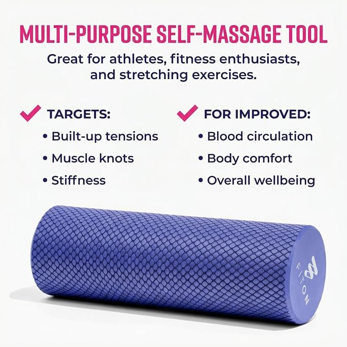 FitOn Travel Size Foam Roller for Muscle Recovery, Fitness & Home Exercise | High-Density EVA Foam With Textured Grip For Back, Neck And Leg Relief, Ideal For Workouts, Yoga, and Travel Use, Purple