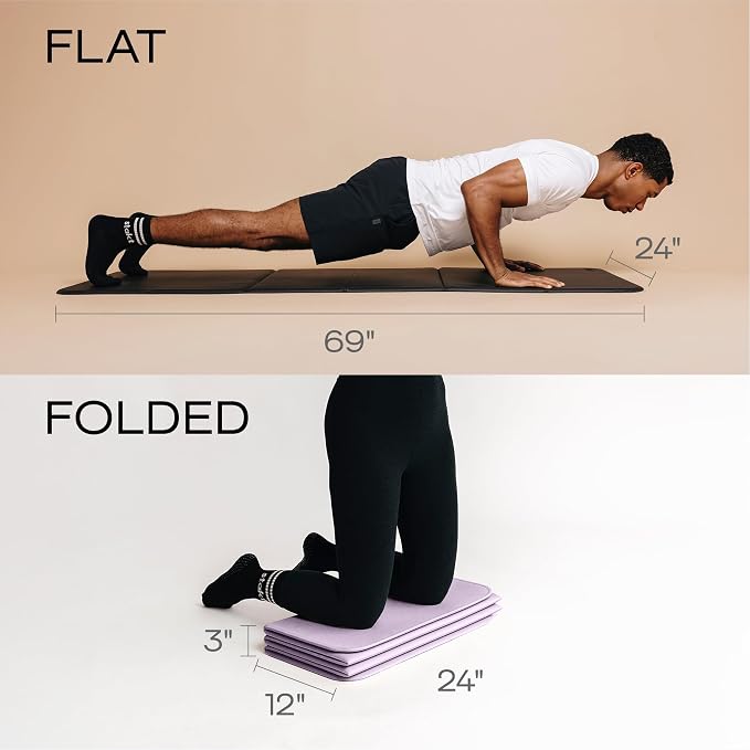 Stakt Foldable Yoga Mat Pro - Non Slip 2 in 1 Fitness Exercise Mat | Premium textured grip, 12 mm thick, folding design, EVA foam blend, supports Pilates, barre, and strength training