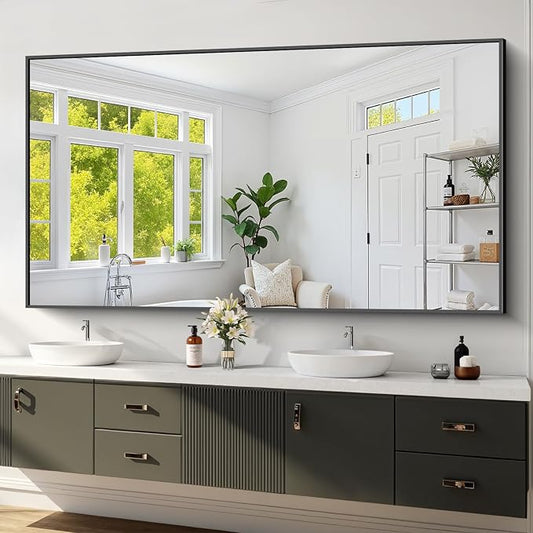 Koonmi Black Bathroom Mirror for Over Sink,Metal Framed 36"x71" Wall Mirror