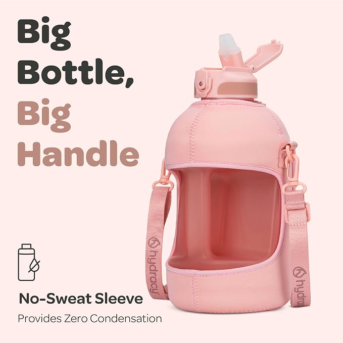 Hydracy Motivational Water Bottle with Time Marker and Straw Lid 78 oz | Leakproof,BPA Free,No Sweat Neoprene Sleeve,Carry Strap,Daily Intake Tracking for Fitness & Outdoors