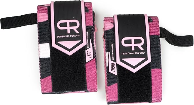 PR Personal Record Heavy Duty Premium Wrist Wraps, More Elasticity, Reinforced Stitching, Extra Wide Strap, Strong Thumb Loop, Larry Wheels Weightlifting Wraps