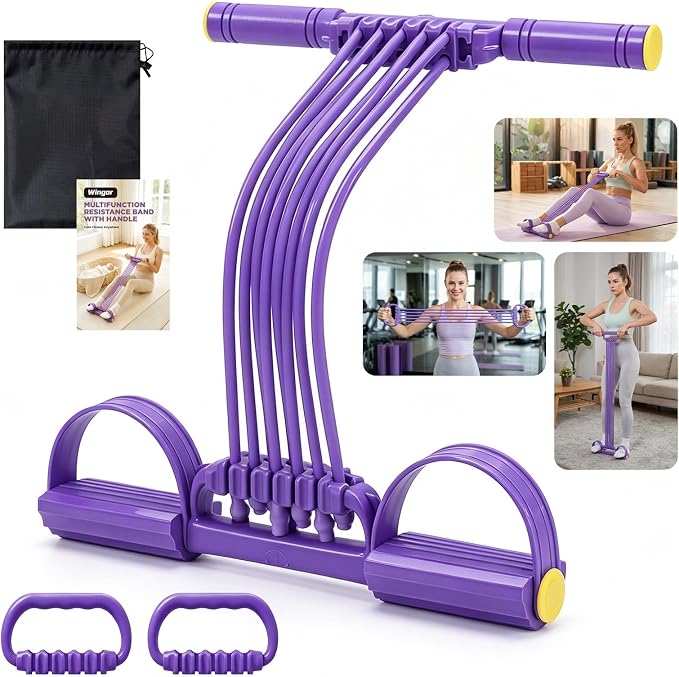 Pedal Resistance Band with Handles, Multifunction Tension Rope | 2026 Upgraded 3 in 1 10 Tubes with Anti-Slip Foot Pedal & Foam Grips, Portable Home Yoga Fitness Equipment for Women