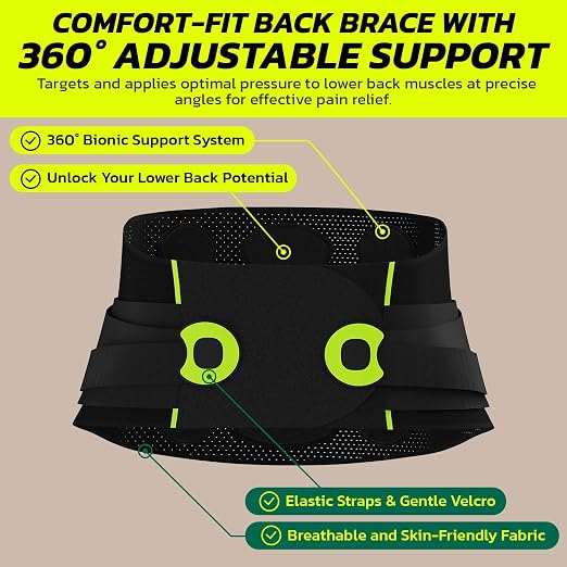 Back Brace for Lower Back Pain Relief with 360-Degree Biochemical Hug Support, Back Support Belt for Men and Women, Soft Breathable Fabric Lumbar Support for Herniated Disc, Sciatica XL