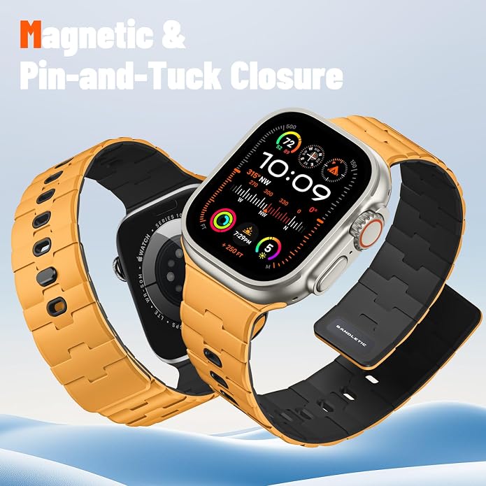 Bandletic Magnetic Silicone Watchband Compatible with All Apple Watch | Strong Magnet Sport Strap for iWatch Ultra 49mm Series 11-1 SE 46mm 45mm 44mm 42mm 41mm 40mm 38mm, Ideal for Men Women