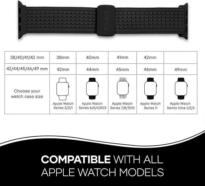 Solace Sport Adapt Bands - Apple Watch Bands, Breathable Nylon with Magnetic Clasp, Unisex Smart Watch Band, Apple Watch Strap