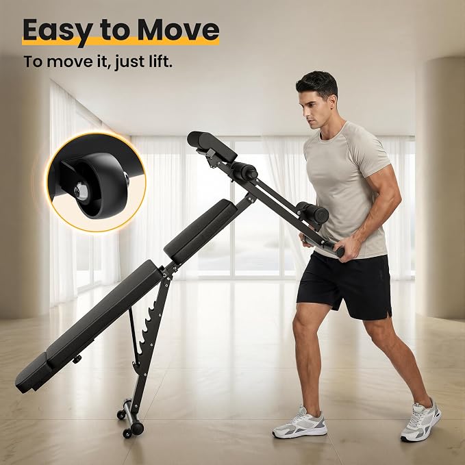 Steelite Adjustable Weight Bench for Home Gym, Foldable Workout Bench with Leg Extension and Leg Curl, 770 LBS Multi-Function Preacher Curl Weight Bench for Full Body Training Fitness, Incline Decline Flat Sit Up Bench Home Gym Equipment with Wheels fo...
