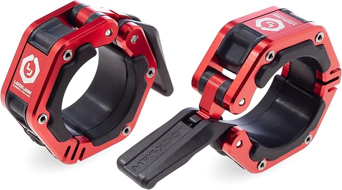 Lock-Jaw Flex Barbell Collars Olympic Barbell Clamps w/Magnet 2 Pcs – Heavy Duty Bar Clamps for 2” & 50mm Olympic Bars – Secure Weight Bar Clamps for Strength Training & Home Gym Accessories