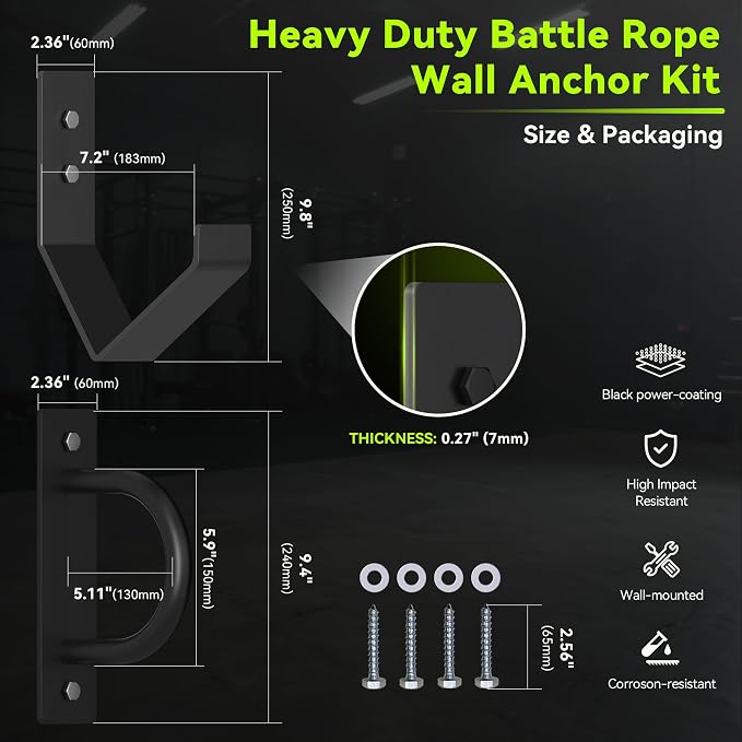 Heavy Duty Battle Rope Wall Anchor with Storage Hook – Includes Screws & Washers for Secure Mounting | Durable Steel Battle Rope Holder for Home and Gym Use