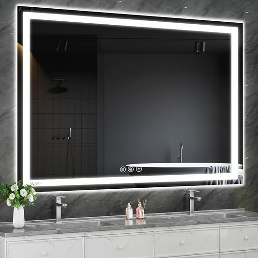 Koonmi 60x40 LED Bathroom Mirror with Light, Anti-Fog, 3 Colors | Backlit + Front Lit, Dimmable Brightness, Shatterproof HD Distortion-Free Tempered Glass, Hardware Included