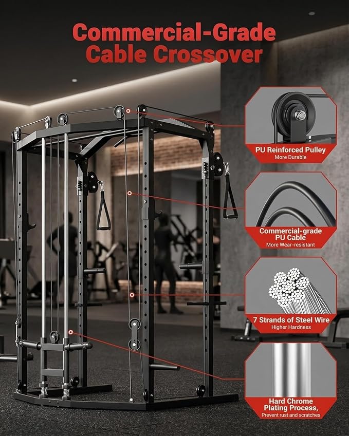 GarveeLife Power Cage, Multi-Functional Power Racks for Home Gym | With Cable Crossover System, 1600 LBS Weight Capacity Fitness Squat Rack for Strength Workout with Training Attachment, Blac