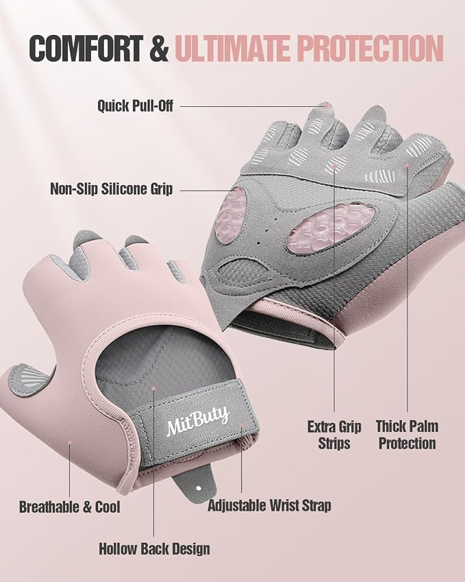 Workout Gloves for Men & Women – Fingerless Gym Gloves for Weight Lifting, Crossfit, Fitness, Exercise & Training with Silicone Grip Dots for Secure Hold & Palm Padding Protection