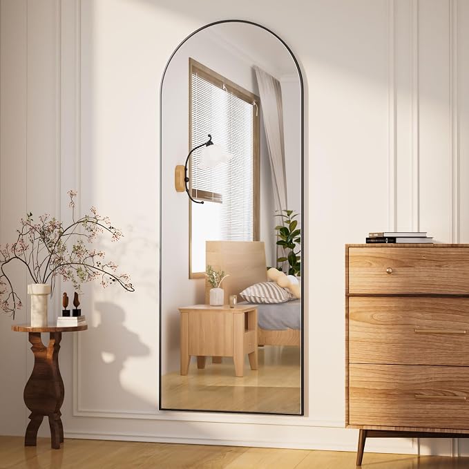 Arched Full Length Mirror 65"x24" Leaning Hanging Decor Black | Standing Body Mirror with Aluminum Frame for Bedroom Cloakroom Living Room Make-up Gift