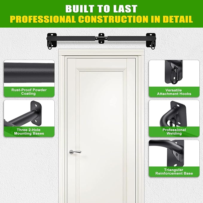 SELEWARE 32"/36" Wall Mount Pull Up Bar Joist Mount Chin Up Bar for Doorway | Heavy Duty Steel Construction Support 450 lb, w/Resistance Band Hooks, Fits 32"/36" Wall Studs for Home Gym Strength Training