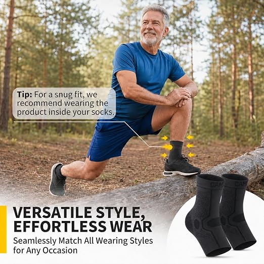 CAMBIVO 1 Pair Ankle Compression Sleeve for Men & Women – Soft, Breathable Support for Plantar Fasciitis, Achilles Tendonitis, Swelling & Sports Recovery – Easy to Wear, All-Day Comfort Fit
