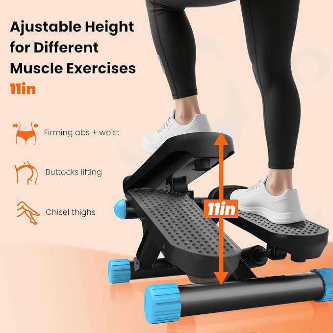 Sweetcrispy Mini Stair Steppers with Resistance Bands for Exercise at Home, Portable Exercise Twist Stepper Machine for Full Body Workout, 300LBS Capacity