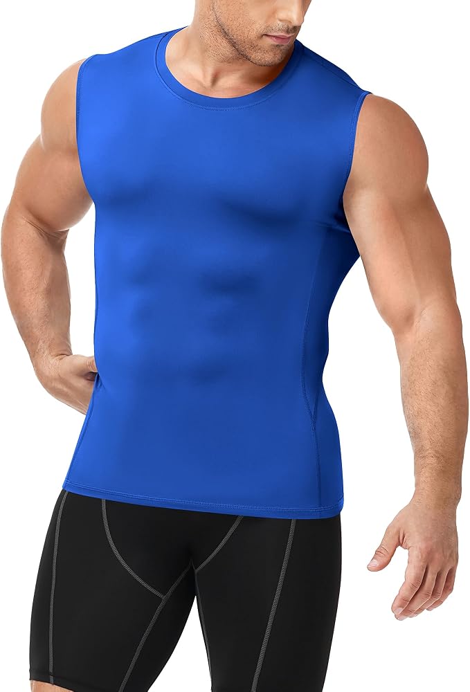 Men's Compression Shirt Sleeveless Athletic Workout Tank Tops Quick Dry Muscle Undershirts for Gym Running
