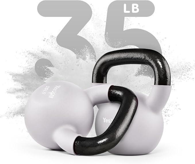 Yes4All Kettlebell, 5-65 LB Neoprene Coated Cast Iron Kettlebells, Wide Grip Handle & Flat Bottom for Swings, Squats, Deadlifts, Push Ups & Full Body Training at Home Gym - Single & Set