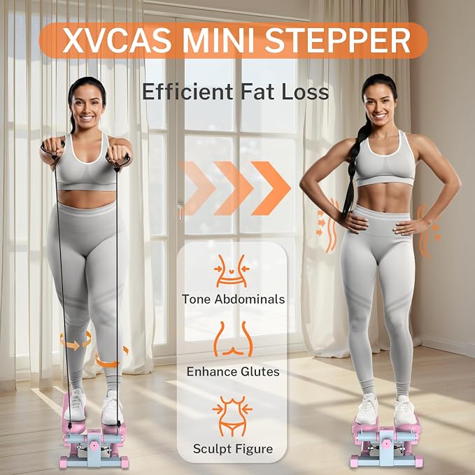 Mini Steppers for Exercise At-Home, Step Fitness Machines with Resistance Bands and LCD Monitor, Mini Stair Stepper with 220 LBS Loading Capacity for Daily Workout