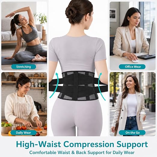 Back Brace for Lower Back Pain, Ultra-Thin High-Waist Lumbar Support Belt | Breathable mesh, adjustable compression, comfortable waist and back support, discreet under clothes for work and daily wear.