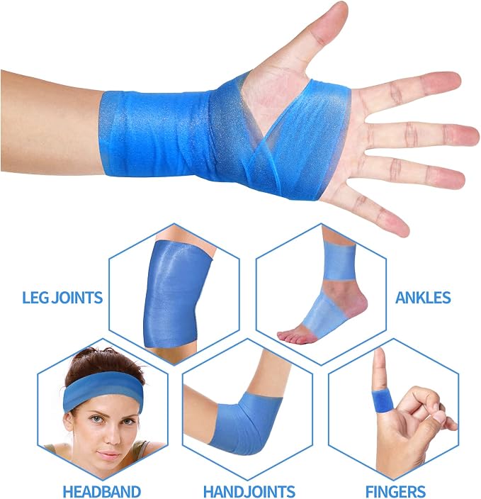 ADMITRY Pre Wrap Tape Athletic,3 Rolls X 22 Yards Blue Prewrap | Headbands for Hair,Foam Underwrap Sports Wrap