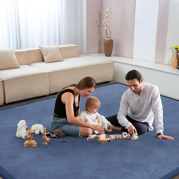 Baby Play Mat for Floor Nursery Rug Muscle Mat Area Rug Playroom Rug 65"x50" Playpen Mat Elastic Foam 1.3" Thick Crawling Mat for Babies,Toddlers, Infants, Kids,Sapphire Blue