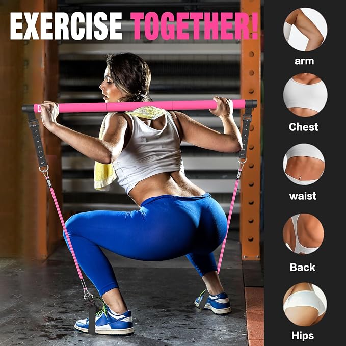 Bbtops Pilates Bar Kit with Resistance Bands,Pilates Bar with Stackable Bands Workout Equipment for Legs,Hip,Waist and Arm,Exercise Fitness Equipment for Women & Men Home Gym Yoga Pilates