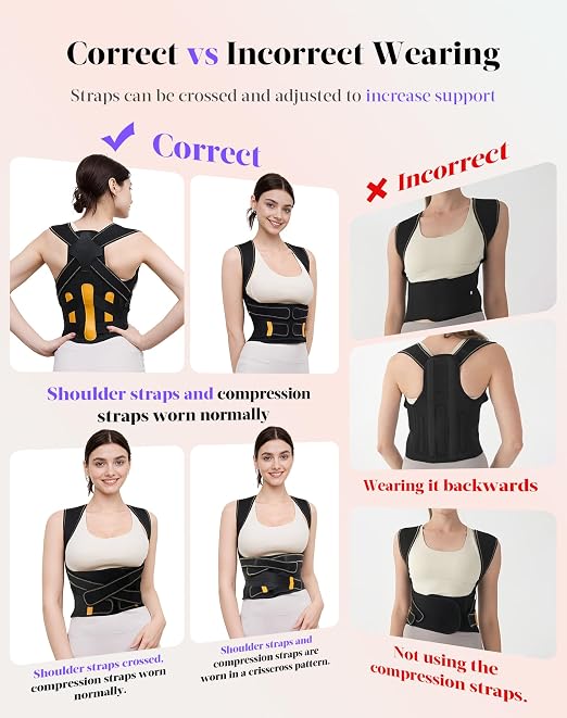 Posture Corrector for Women and Men, 5 Full Back Support Brace Rods, FSA&HSA Eligible, Adjustable Shoulder Straightener, Improving Hunchback Posture, Upper and Lower Back, Neck Pain Relief, Large
