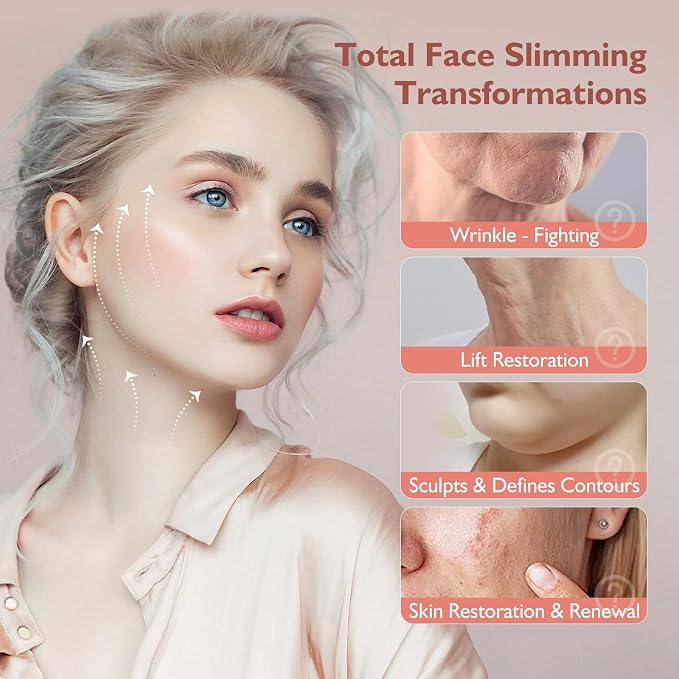 Jawline Shaper Chin Strap for Sleeping, Reusable V-Line Mask for Women Face Lifting Made w/Electric-Hot-Press Tech for Skin-Friendly & Breathable Cooling Fabric (Nude Pink, One Size)