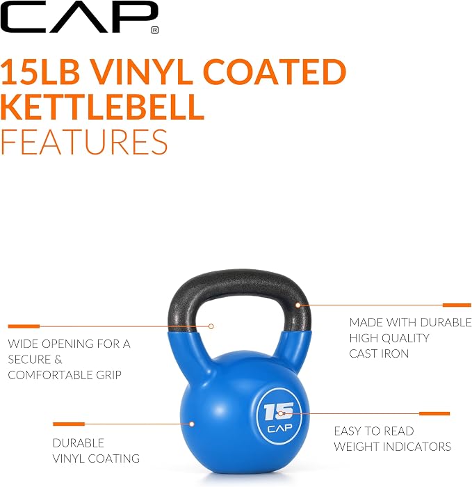CAP Vinyl Coated Cast Iron Kettlebell, 10-50 LB Home Gym Weight