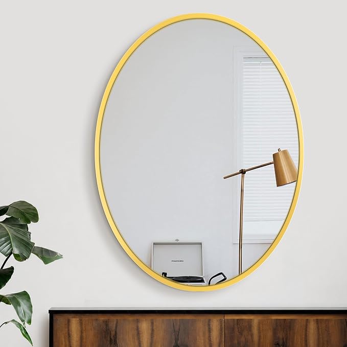 Oval Bathroom Vanity Mirror for Wall, 32''x24'' Black Oval Bathroom Mirror for Over Sink, Bedroom, Living Room, Entryway, HD Tempered Glass, Wall Mounted Horizontally or Vertically