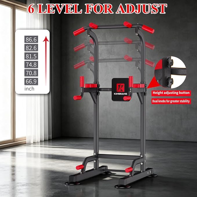K KiNGKANG Power Tower Pull Up Bar Station for Home Gym Fitness Equipment | Dual-knob Height Adjustment | Load 450lbs| Suction cup feet | New upgraded