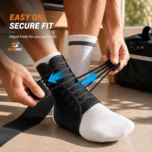 Ankle Brace Support Lace Up for Women & Men, 4 Stays for Sprains, M | Upgraded support, 4 removable side stays, breathable mesh, sprained ankle and Achilles tendonitis support, soccer and running