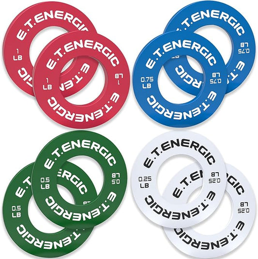 Fractional Weight Plates Set of 8 for Olympic Bars | 0.25, 0.5, 0.75, 1LB pairs with steel core, odorless finish, color coding, and 2-inch Olympic bar fit