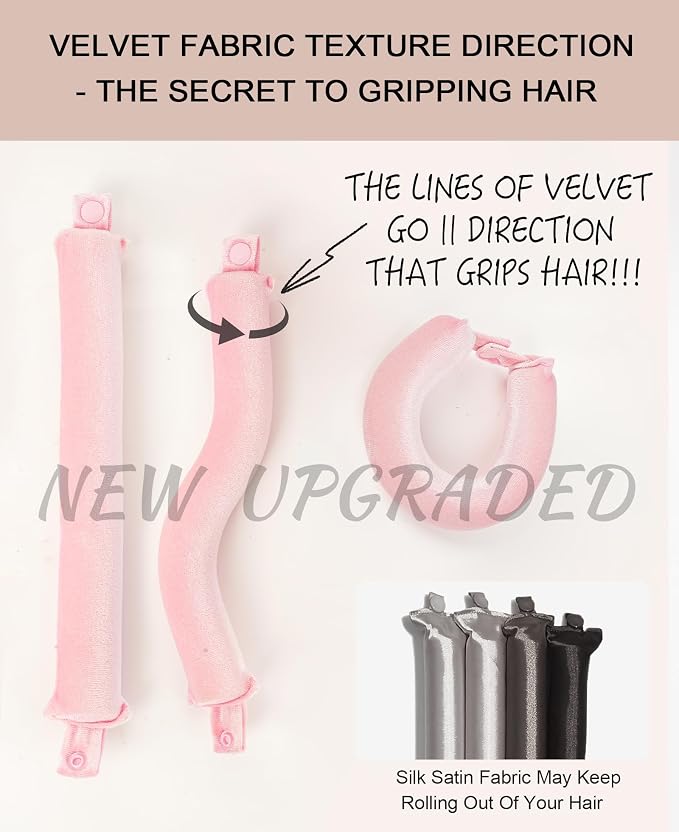 Grande Heatless Curls Overnight Rods - Upgraded Directional Grip Velvet - No Heat Hair Curlers to Sleep, Jumbo Large Hair Rollers Flexible Curling Rods Set for Long Thicker Coarser Hair Blowout Look